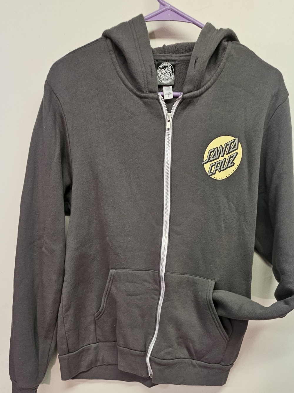 Santa Cruz Skateboards Teen Charcoal Zip Hoodie with Yellow Logo
